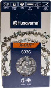Husqvarna 18" X-CUT S93G, 3/8" mini pitch, .050 gauge 62DL Chainsaw Chain - 585422162 Husqvarna 18" X-CUT S93G, 3/8" mini pitch, .050 gauge 62DL Chainsaw Chain - 585422162