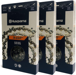 Husqvarna 3 Pack 12" X-CUT S93G, 3/8" mini pitch, .050 gauge 56DL Cutting Chains - 585422156-3PK Husqvarna 3 Pack 12" X-CUT S93G, 3/8" mini pitch, .050 gauge 56DL Cutting Chains - 585422156-3PK