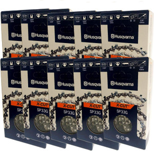 Husqvarna Genuine OEM 10 Pack 13" X-CUT SP33G, .325" pitch, .050 gauge 56DL Chainsaw Chains - 581643656-10PK