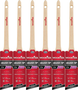 Wooster Genuine 1.5" Silver Tip Thin Angle Sash Paintbrush 6-Pack, 5224-1.5-6PK Wooster Genuine 1.5" Silver Tip Thin Angle Sash Paintbrush 6-Pack, 5224-1.5-6PK