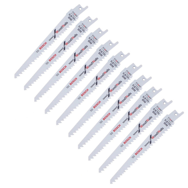 Bosch 10 Pack of 6 Inch 5/8 V TPI Reciprocating Saw Blades # RSN6V-10PK