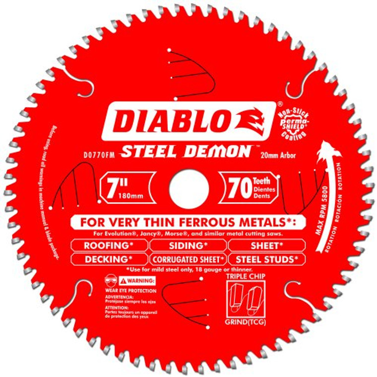 Diablo Genuine 7-1/4 in. X 70 Tooth Steel Demon Carbide-Tipped Saw Blade For Metal (20mm Arbor) D0770FM