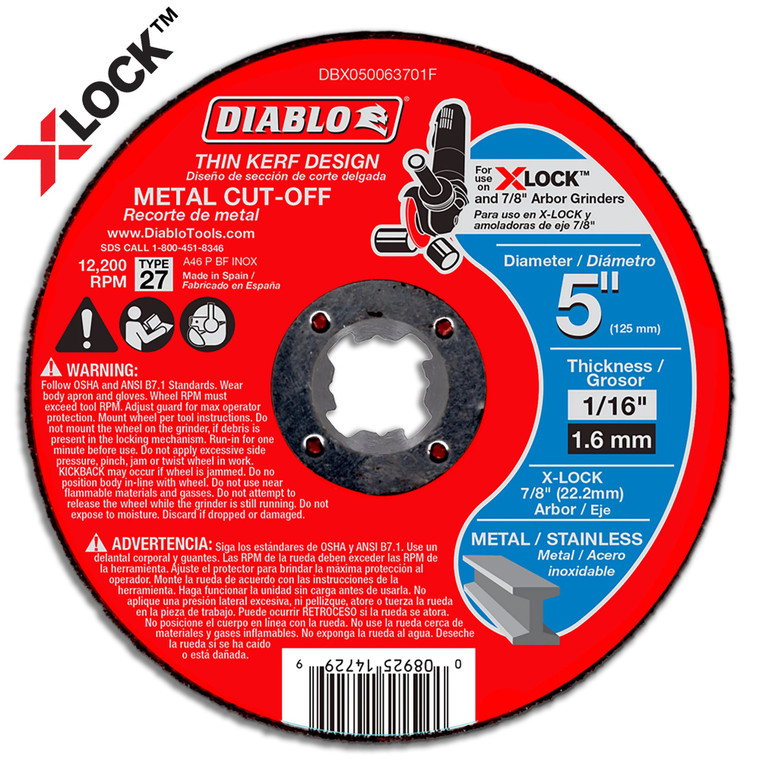 Diablo Genuine 5 in. Type 27 Metal Cut-Off Disc For X-Lock And All Grinders DBX050063701F