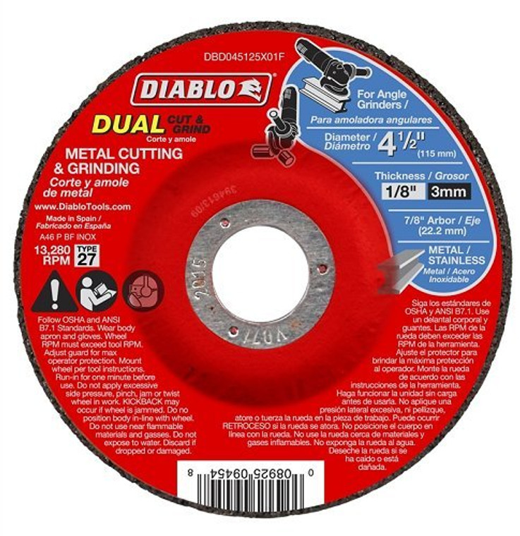 Diablo Genuine 4-1/2 in. Metal Dual Cut & Grind Disc - Type 27 DBD045125X01F