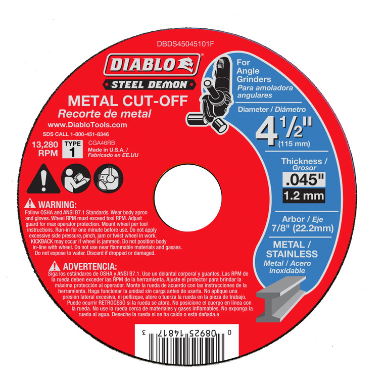 Diablo Genuine Steel Demon 4-1/2 in. Type 1 Metal Cut-Off Disc DBDS45045101F