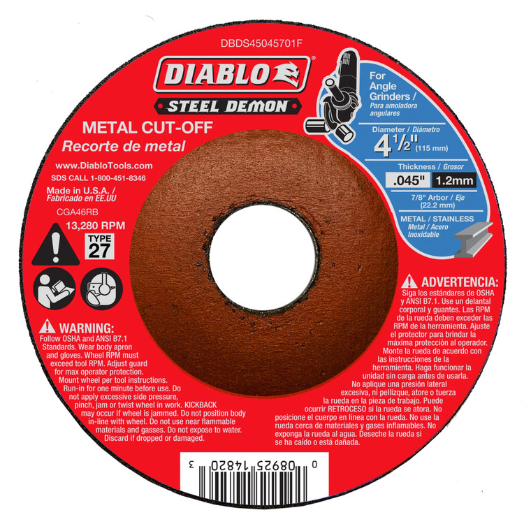 Diablo Genuine Steel Demon 4-1/2 in. Type 27 Metal Cut-Off Disc DBDS45045701F