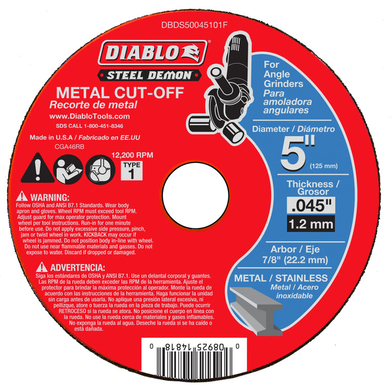 Diablo Genuine Steel Demon 5 in. Type 1 Metal Cut-Off Disc DBDS50045101F