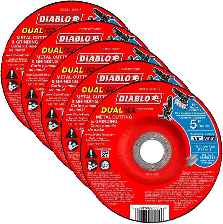 Diablo Genuine 5 Pack of 5 in. Metal Dual Cut & Grind Disc - Type 27 DBD050125X01F-5PK