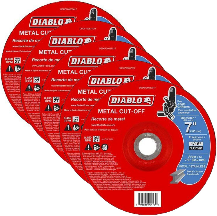 Diablo Genuine 5 Pack of 7 in. Metal Cut Off Disc - Type 27 DBD070063701F-5PK