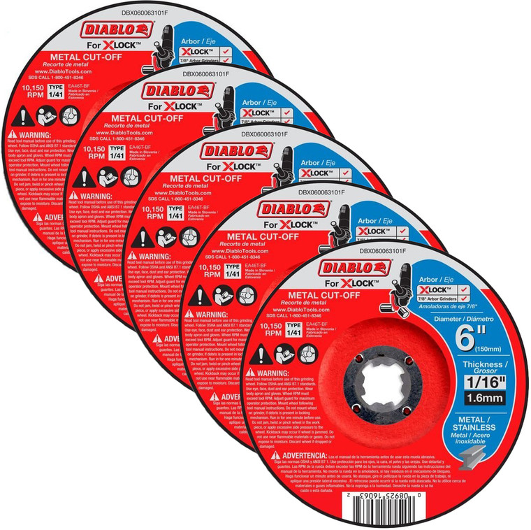 Diablo 5 Pack of 6 in. Type 1/41 Metal Cut-Off Disc For X-Lock And All Grinders DBX060063101F-5PK