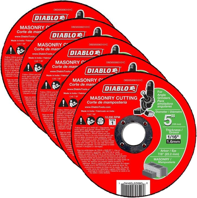 Diablo Genuine 5 Pack of 5 in. Masonry Cut Off Disc - Type 1 DBD050063101C-5PK