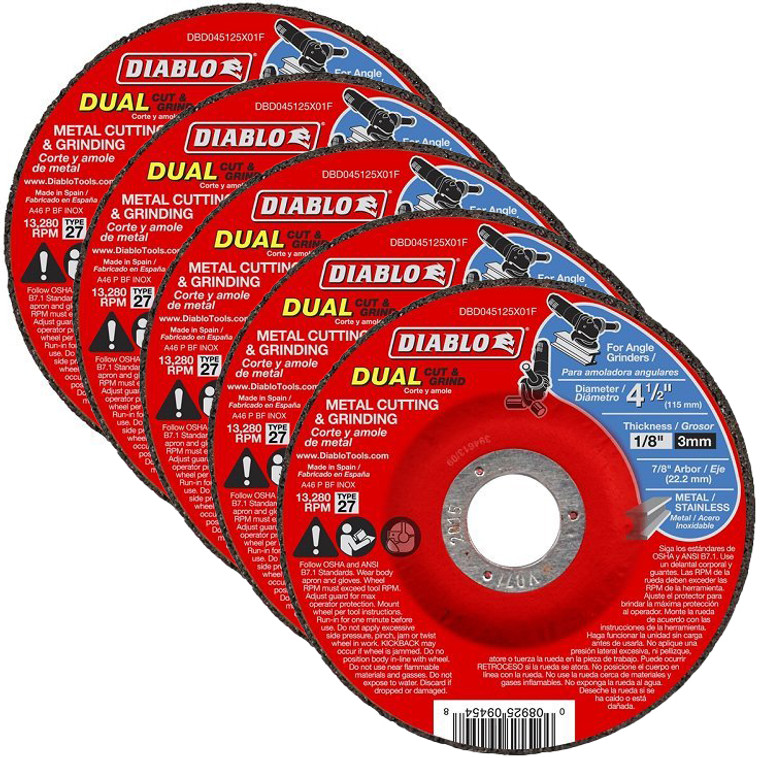Diablo Genuine 5 Pack of 4-1/2 in. Metal Dual Cut & Grind Disc - Type 27 DBD045125X01F-5PK