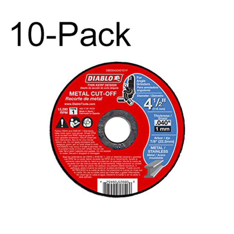 Diablo Genuine 4-1/2 in. Metal Cut Off Disc - Thin Kerf (10-Pack) DBD045040101F-10PK
