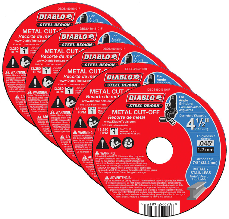 Diablo Genuine 5 Pack of Steel Demon 4-1/2 in. Type 1 Metal Cut-Off Disc DBDS45045101F-5PK