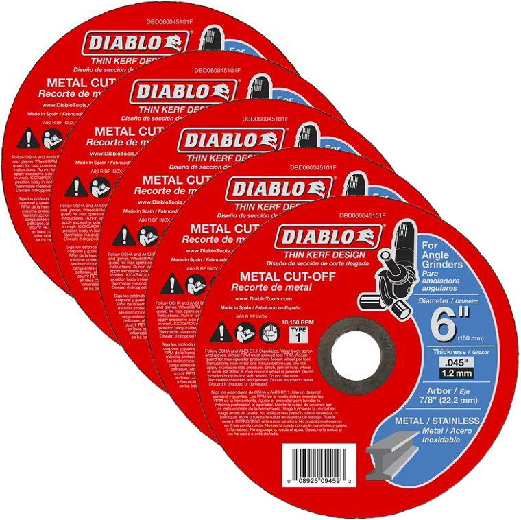 Diablo Genuine 5 Pack of 6 in. Metal Cut Off Disc - Thin Kerf DBD060045101F-5PK