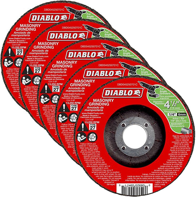 Diablo Genuine 5 Pack of 4-1/2 in. Masonry Grinding Disc - Type 27 DBD045250701C-5PK