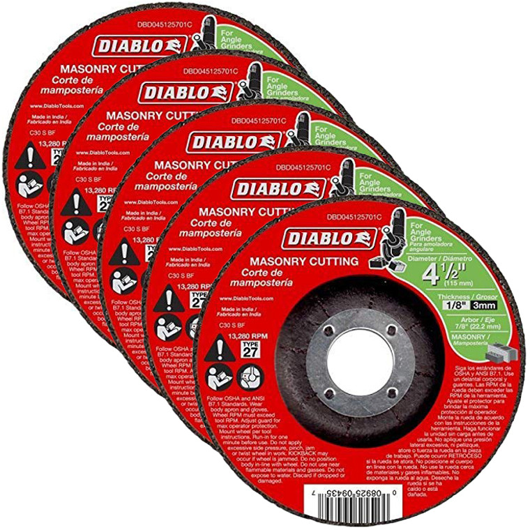 Diablo Genuine 5 Pack of 4-1/2 in. Masonry Cut Off Disc - Type 27 DBD045125701C-5PK