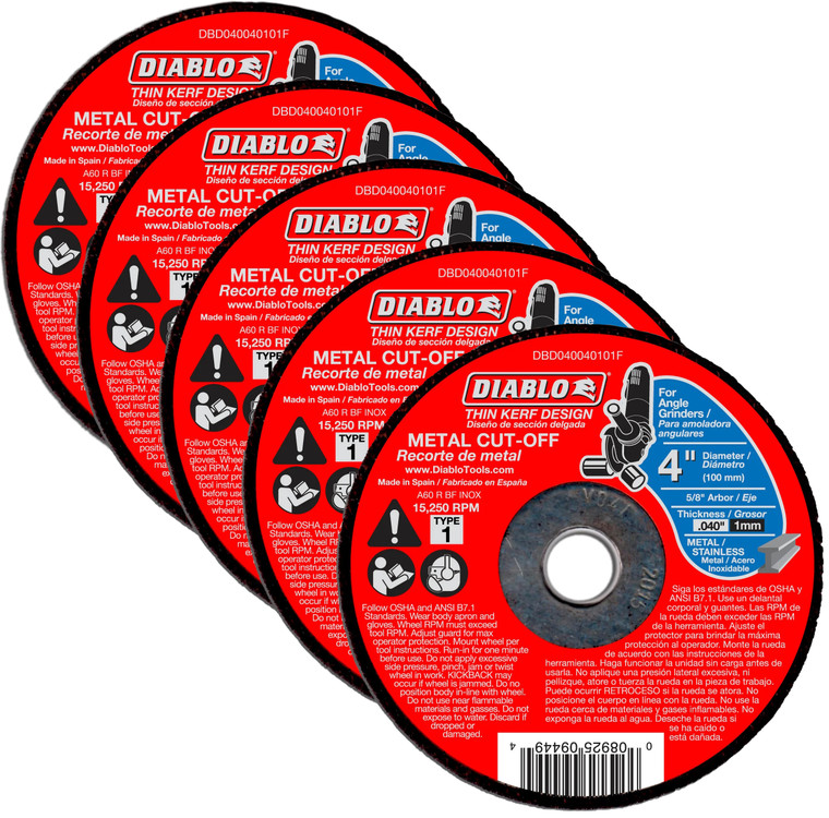 Diablo Genuine 5 Pack of 4 in. Metal Cut Off Disc - Thin Kerf DBD040040101F-5PK