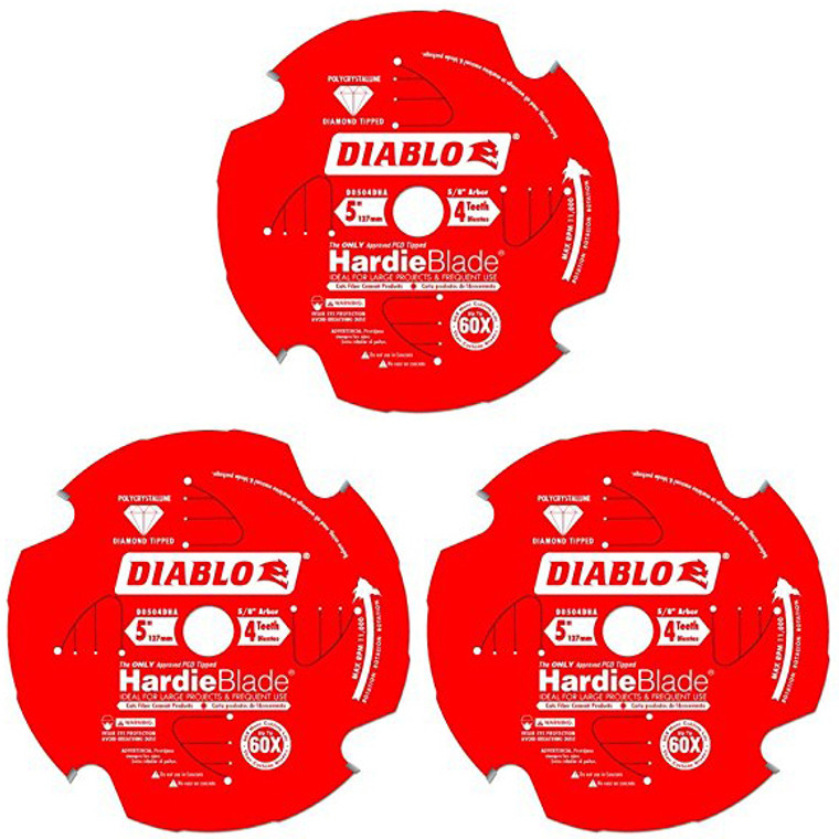 Diablo Genuine 3 Pack of 5 in. X 4 Tooth (PCD) Fiber Cement HardieBlade D0504DHA-3PK