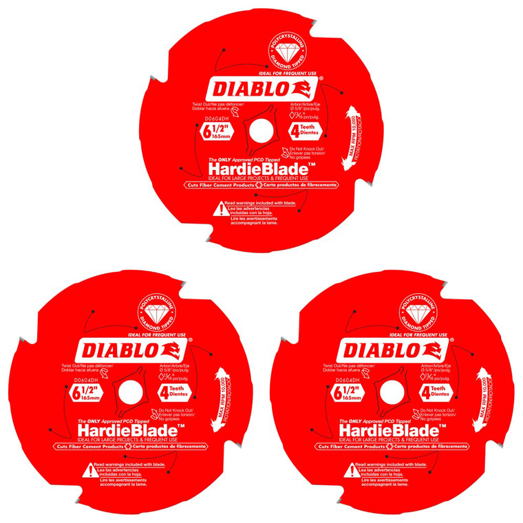Diablo Genuine 3 Pack of 6-1/2 in. X 4 Tooth (PCD) Fiber Cement HardieBlade D0604DH-3PK