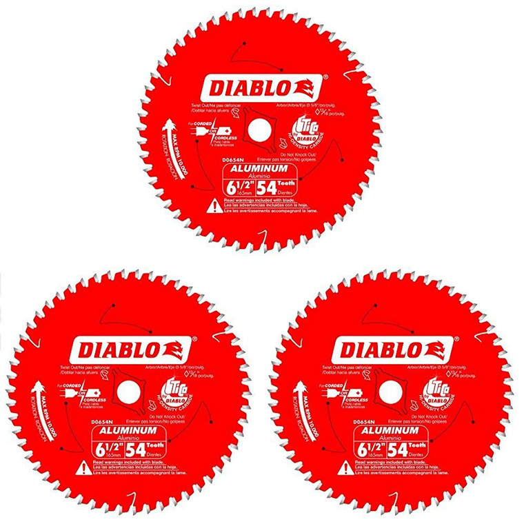 Diablo Genuine 3 Pack of 6-1/2 in. X 54 Tooth Medium Aluminum Cutting Saw Blade D0654N-3PK