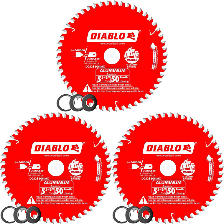 Diablo Genuine 3 Pack of 5-3/8 in. X 50 Tooth Aluminum Cutting Saw Blade D053850NMX-3PK