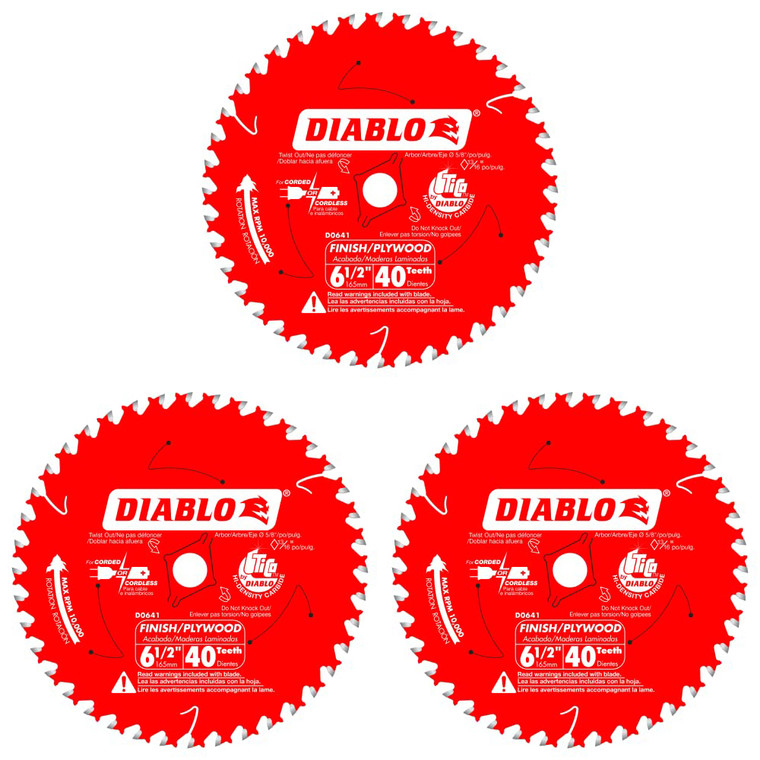 Diablo Genuine 3 Pack of 6-1/2 in. X 40 Tooth Finish Trim Saw Blade D0641A-3PK