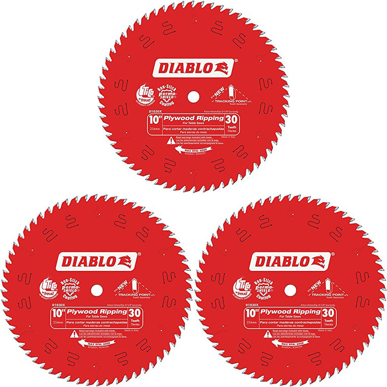 Diablo Genuine 3 Pack of 10 in. X 30 Tooth Plywood Ripping Blade D1030X-3PK