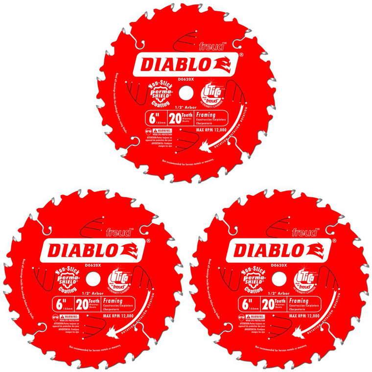 Diablo Genuine 3 Pack of 6 in. X 20 Tooth Framing Saw Blade For Porter Cable Saw Boss D0620X-3PK