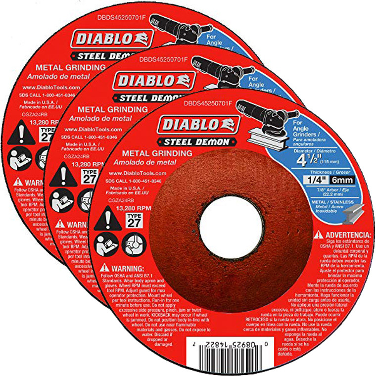 Diablo Genuine 3 Pack of Steel Demon 4-1/2 in. Type 27 Metal Grinding Disc DBDS45250701F-3PK
