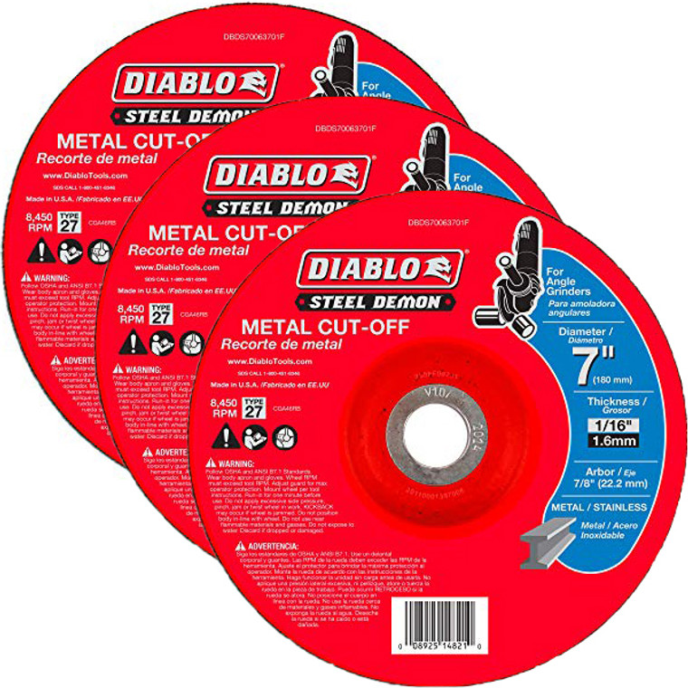 Diablo Genuine 3 Pack of Steel Demon 7 in. Type 27 Metal Cut-Off Disc DBDS70063701F-3PK