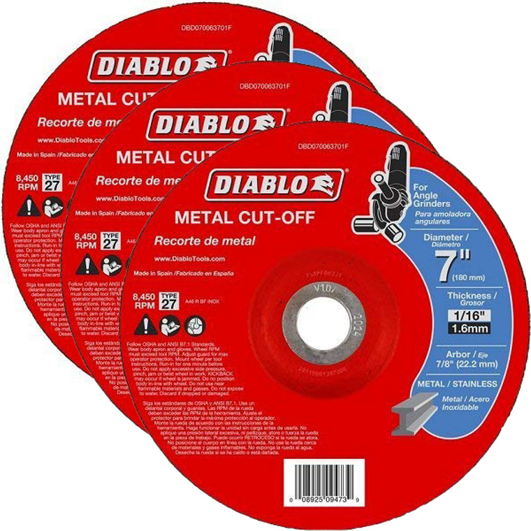 Diablo Genuine 3 Pack of 7 in. Metal Cut Off Disc - Type 27 DBD070063701F-3PK