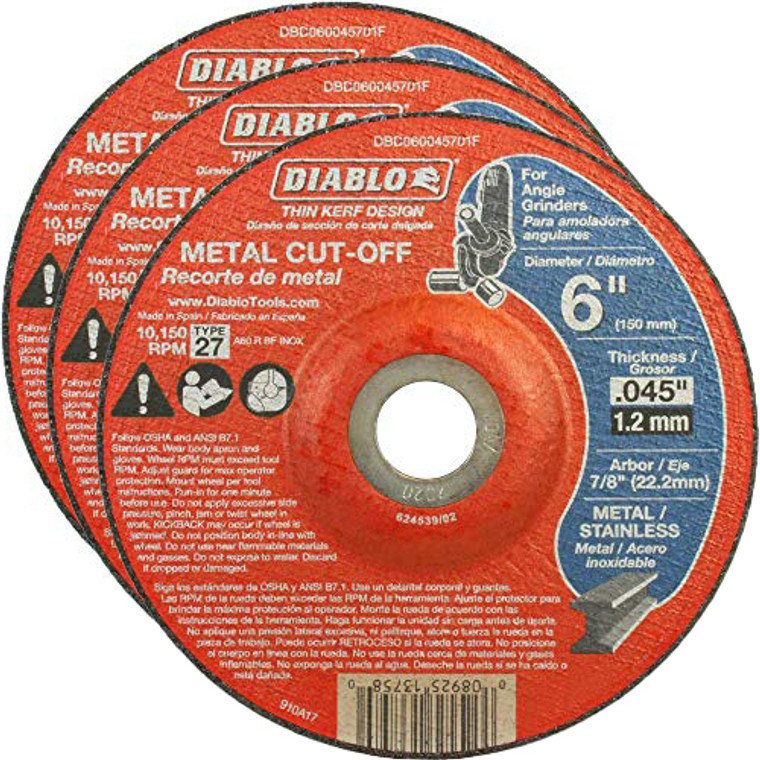 Diablo Genuine 3 Pack of 6 in. Type 27 Metal Cut-Off Disc DBD060045701F-3PK