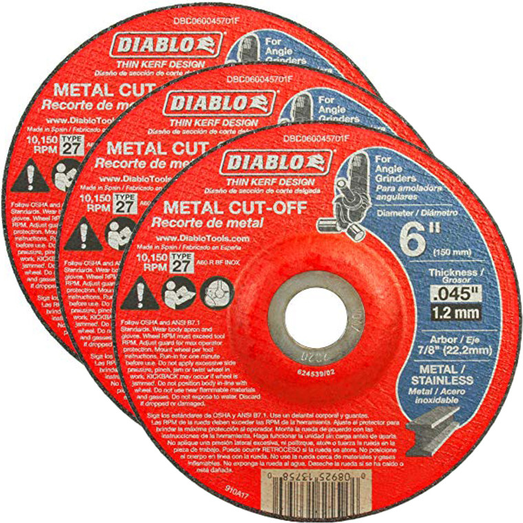 Diablo Genuine 3 Pack of Steel Demon 6 in. Type 1 Metal Cut-Off Disc DBDS60045101F-3PK