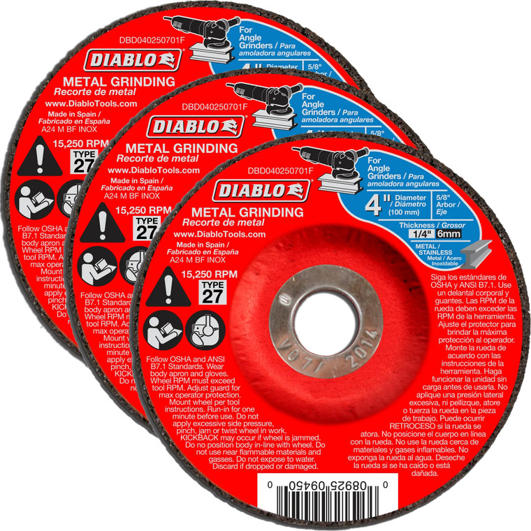 Diablo Genuine 3 Pack of 4 in. Metal Grinding Disc - Type 27 DBD040250701F-3PK