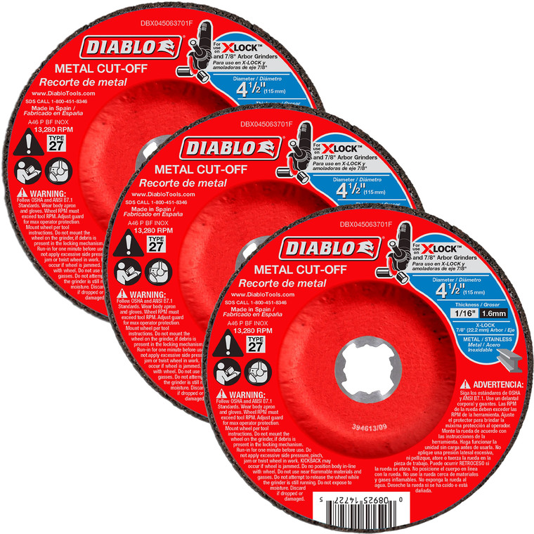 Diablo 3 Pack of 4-1/2 in. Type 27 Metal Cut-Off Disc DBX045063701F-3PK
