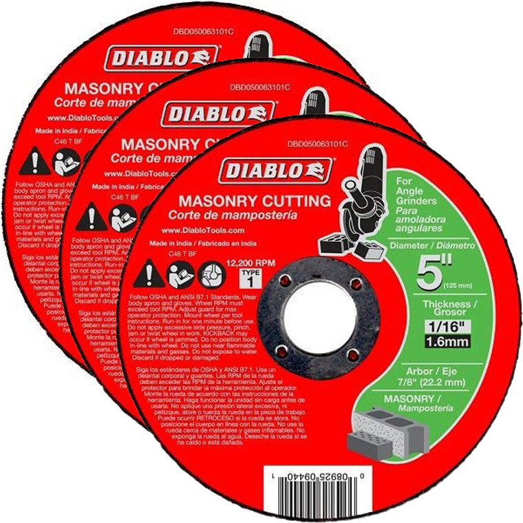 Diablo Genuine 3 Pack of 5 in. Masonry Cut Off Disc - Type 1 DBD050063101C-3PK