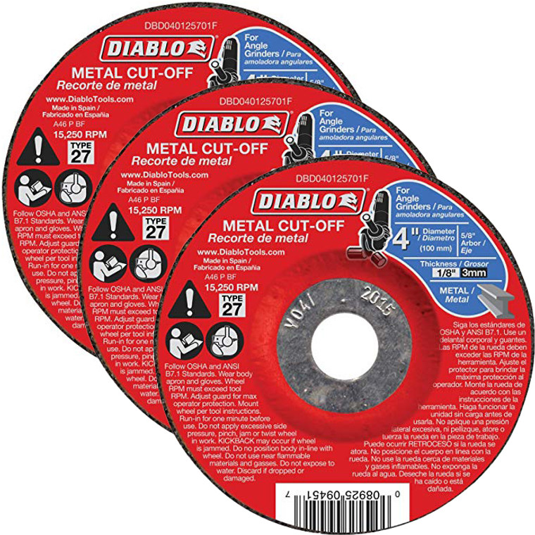 Diablo Genuine 3 Pack of 4 in. Metal Cut Off Disc - Type 27 DBD040125701F-3PK