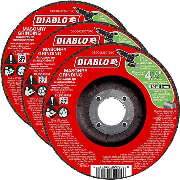 Diablo Genuine 3 Pack of 4-1/2 in. Masonry Grinding Disc - Type 27 DBD045250701C-3PK