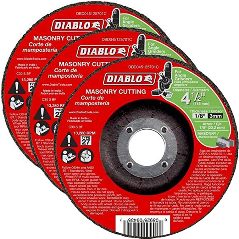 Diablo Genuine 3 Pack of 4-1/2 in. Masonry Cut Off Disc - Type 27 DBD045125701C-3PK