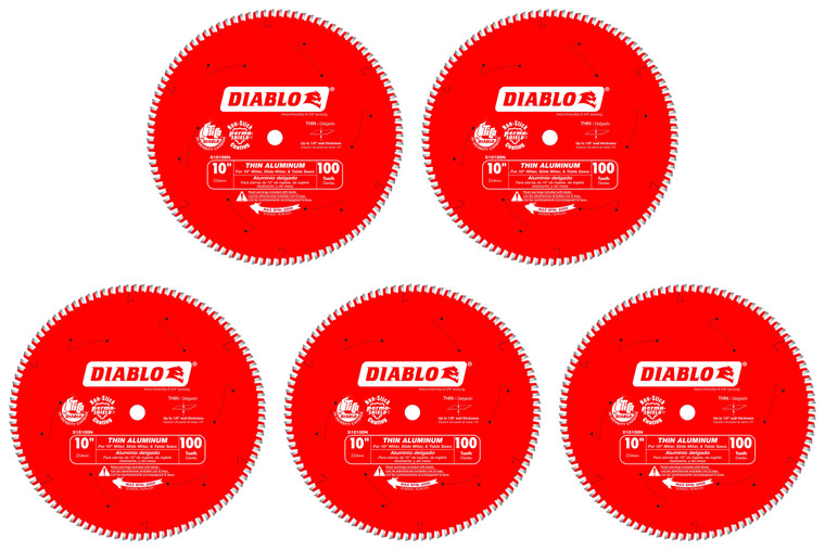 Diablo Genuine 5 Pack of 10 in. X 100 Tooth Thin Aluminum Cutting Saw Blade D10100N-5PK