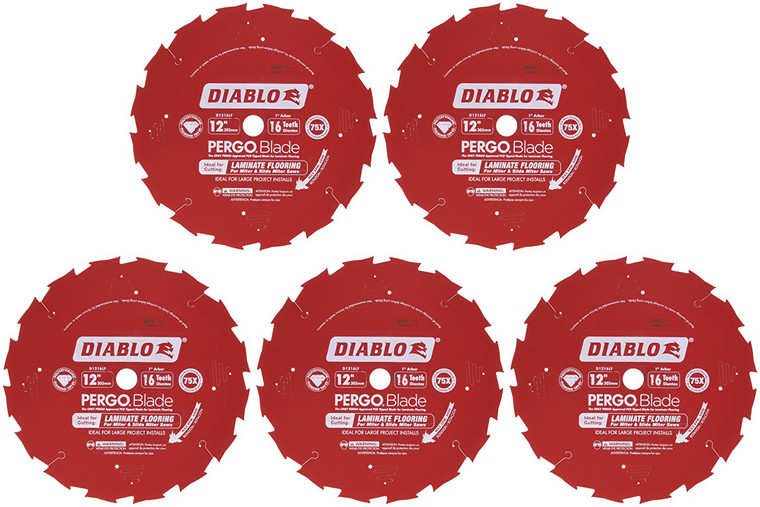 Diablo Genuine 5 Pack of 12 in. X 16 Tooth (PCD) Laminate Flooring PERGOBlade D1216LF-5PK