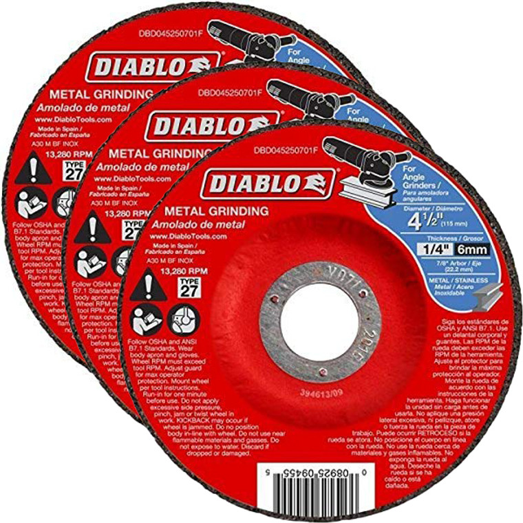 Diablo Genuine 3 Pack of 4-1/2 in. Metal Grinding Disc - Type 27 DBD045250701F-3PK