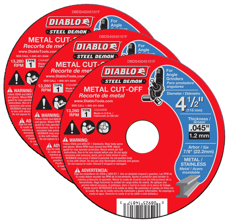 Diablo Genuine 3 Pack of Steel Demon 4-1/2 in. Type 1 Metal Cut-Off Disc DBDS45045101F-3PK