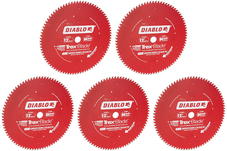 Diablo Genuine 5 Pack of 12 in. X 84 Tooth Composite Material/Plastics TrexBlade D1284CD-5PK