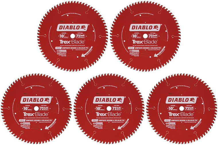 Diablo Genuine 5 Pack of 10 in. X 72 Tooth Composite Material/Plastics TrexBlade D1072CD-5PK