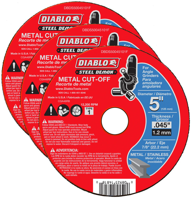 Diablo Genuine 3 Pack of Steel Demon 5 in. Type 1 Metal Cut-Off Disc DBDS50045101F-3PK