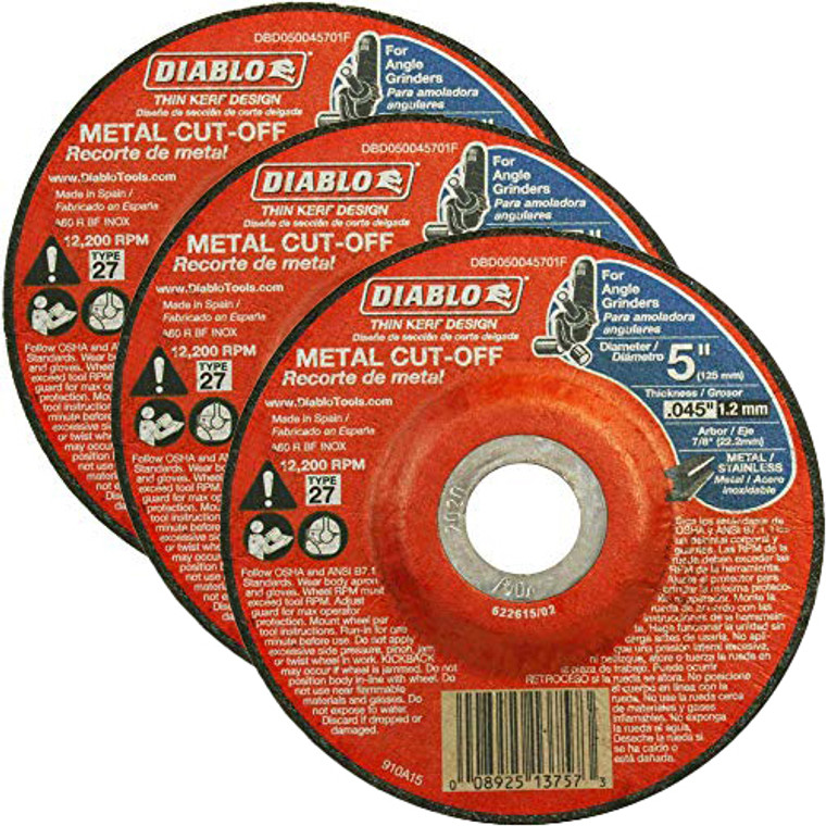 Diablo Genuine 3 Pack of 5 in. Type 27 Metal Cut-Off Disc DBD050045701F-3PK