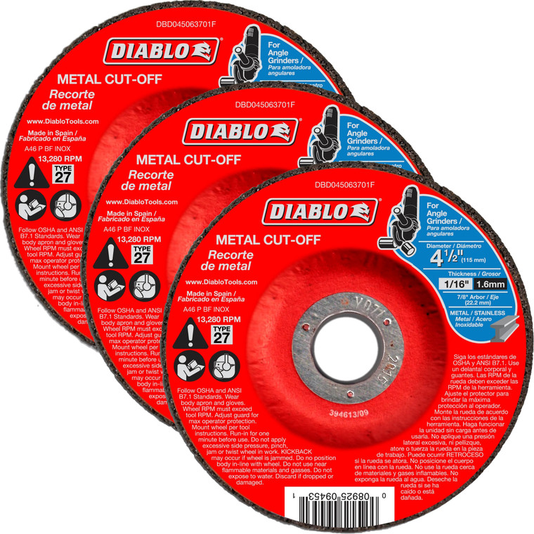 Diablo Genuine 3 Pack of 4-1/2 in. Metal Cut Off Disc - Type 27 DBD045063701F-3PK