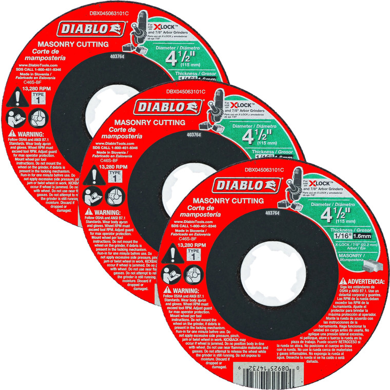 Diablo 3 Pack of 4-1/2 in. Type 1 Masonry Cutting For X-Lock And All Grinders DBX045063101C-3PK